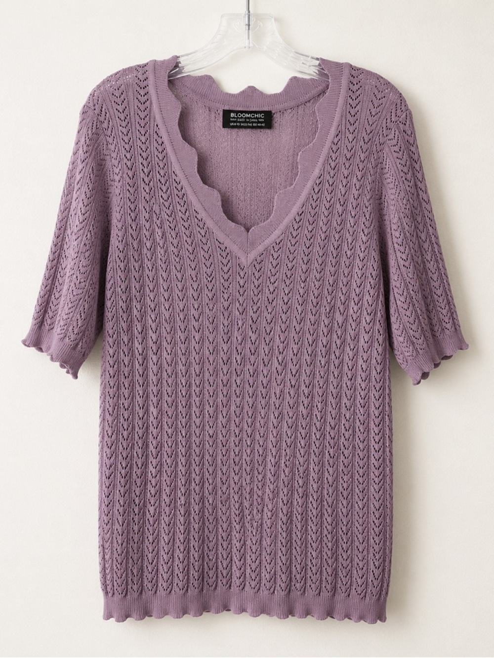 BloomChic Purple Pointelle Knit Top Scallop Neck Lightweight Sweater 18 20